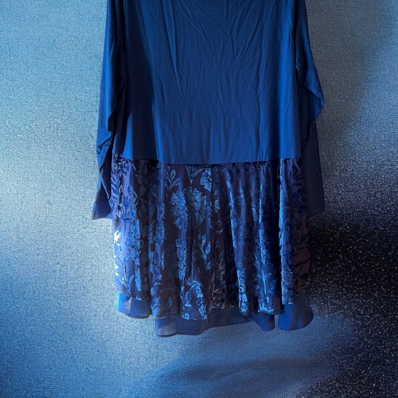 LOGO Lori Goldstein Royal Blue Top with Raised Velvety Floral Overlay at Back - Picture 4 of 15